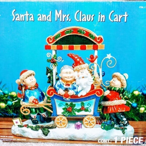 Vintage Santa Christmas Decoration Resin NEW Santa and Mrs Claus in Cart - Picture 8 of 10